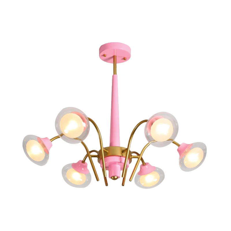 Baterí de 9V Lámpara colgante colgante Macaron de acero, 6 bombillas, colgante de techo para dormitorio infantil en rosa/a...