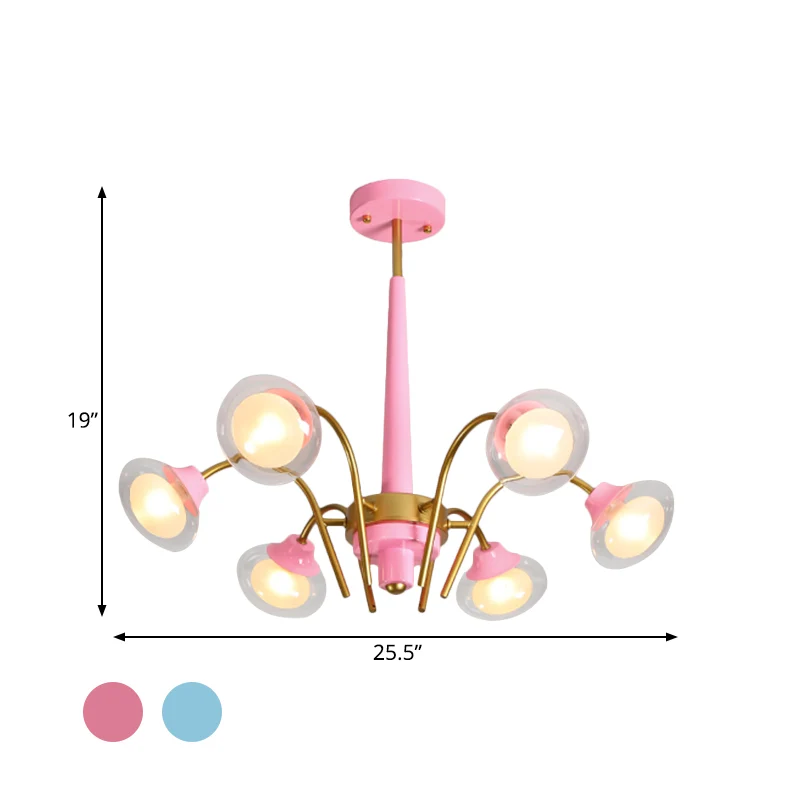 Baterí de 9V Lámpara colgante colgante Macaron de acero, 6 bombillas, colgante de techo para dormitorio infantil en rosa/a...