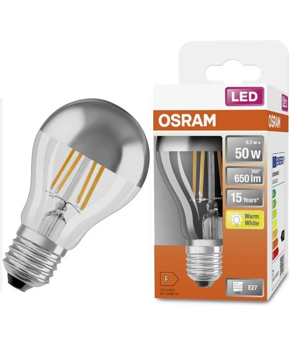 BOMBILLA LED A60 CUPULA PLATA SPOT 6,5w 827 E-27 O