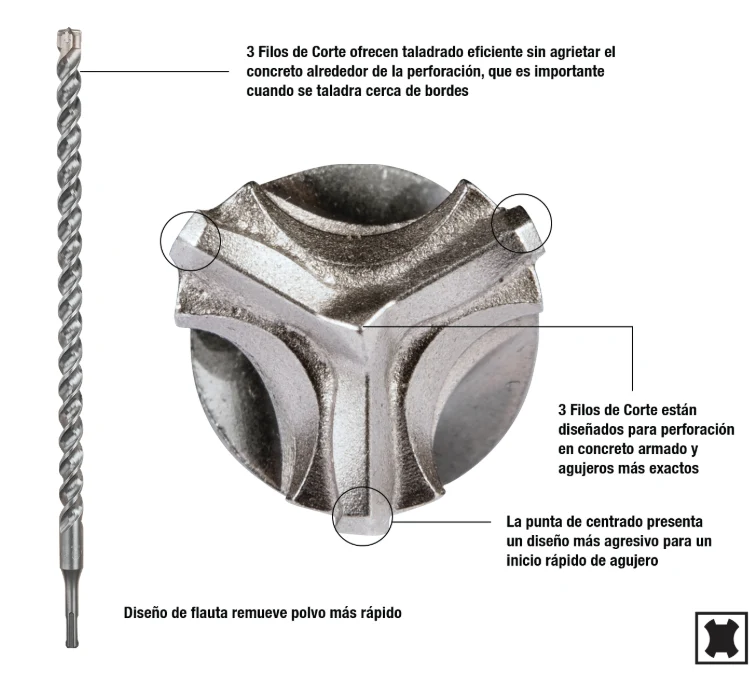 Broca de 1/2" x 6" SDS‑PLUS, 3‑Filos B-61101 AA - 24 Unidades