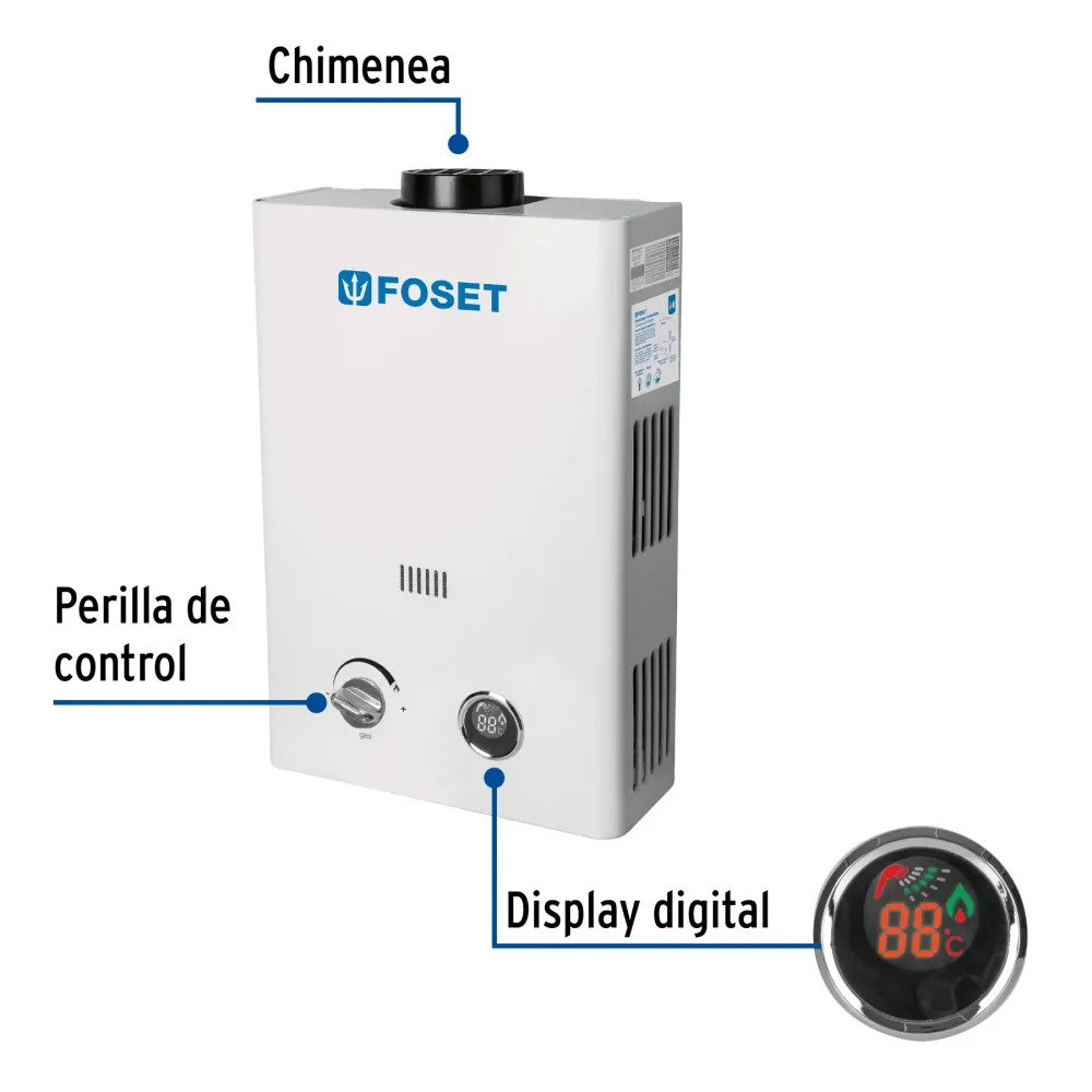 Calentador de paso al instante, 6L, gas LP, 1 servicio
