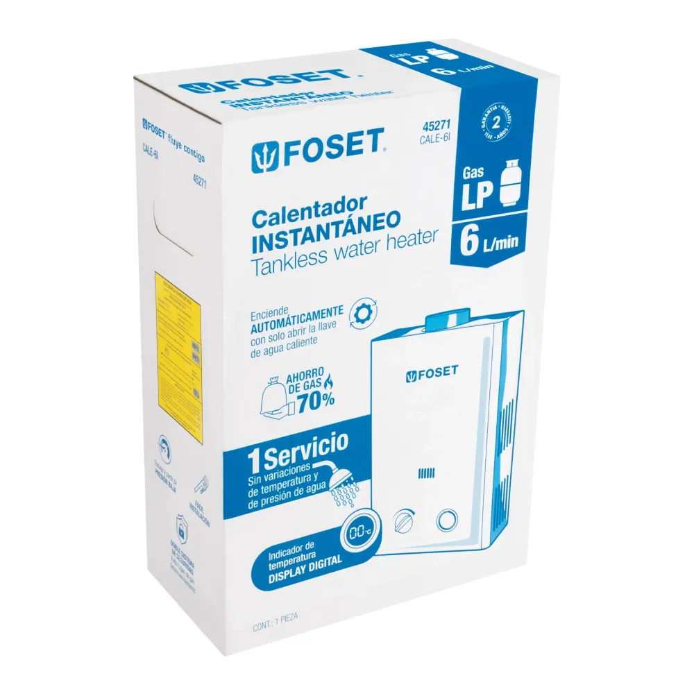 Calentador de paso al instante, 6L, gas LP, 1 servicio