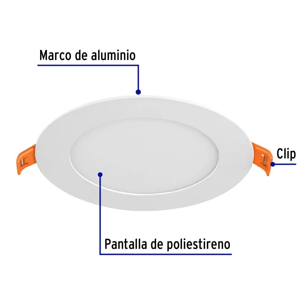Cargador Inteligente Luminario led estrecho de empotrar redondo, 6500K, 6W