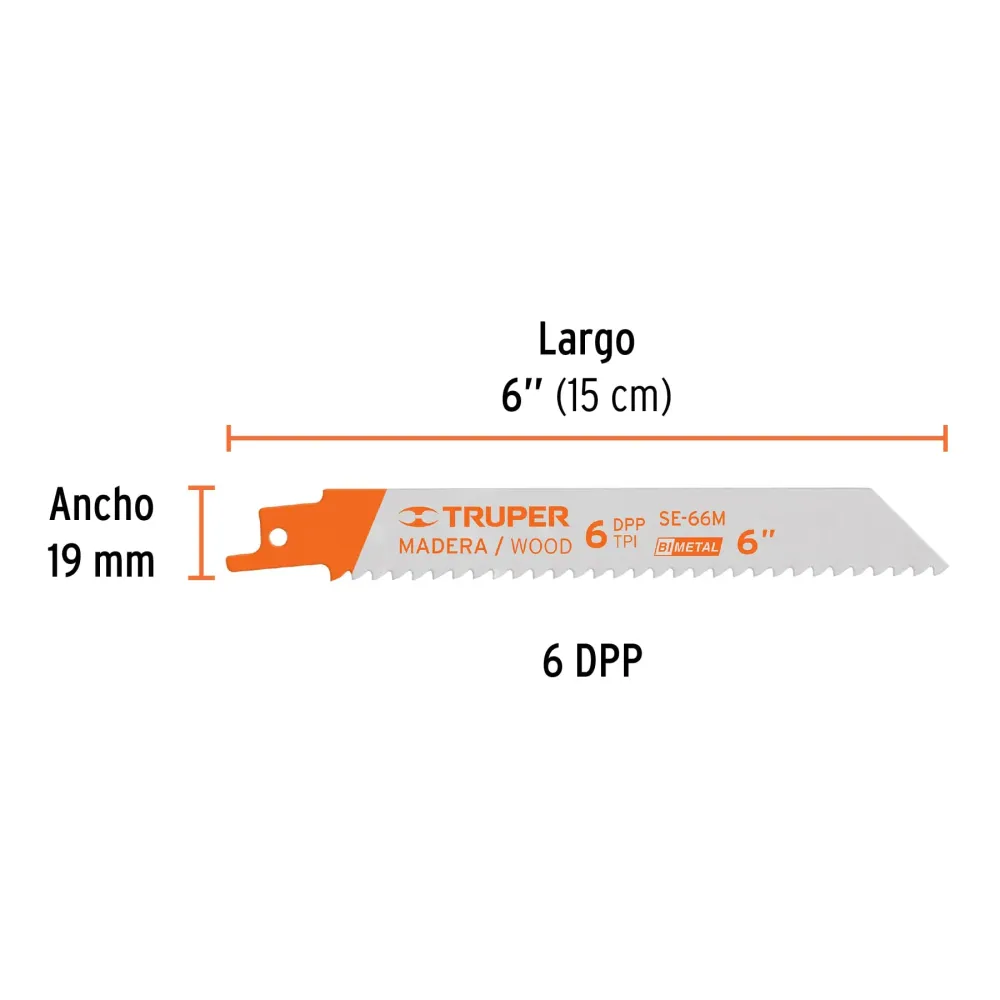 Cargador Inteligente Segueta sierra sable, 6", 6 DPP, recta para madera, 2 pzas