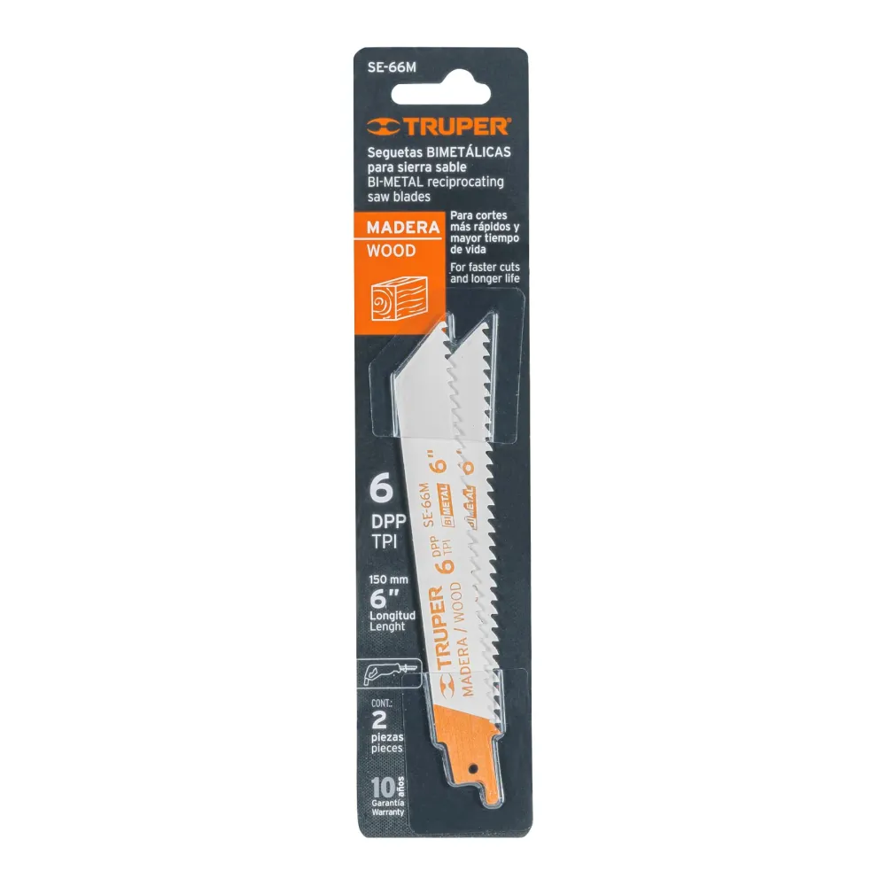 Cargador Inteligente Segueta sierra sable, 6", 6 DPP, recta para madera, 2 pzas