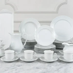 Cargador Inteligente Service vaisselle blanc en relief complet CO 6 personnes