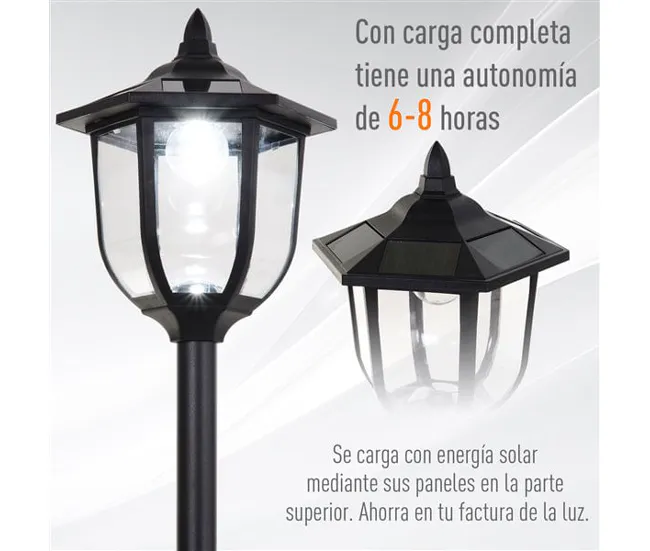 Certificadas CE Outsunny Farola Solar con Panel Solar Cargar Baterí Protección al Ambiente 6 LED Perfecto para Noche Encen...