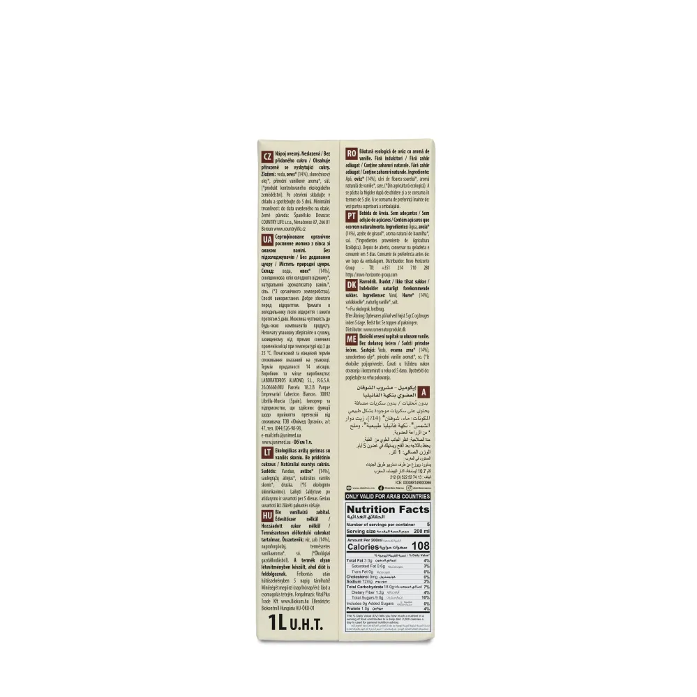 Certificadas CE Pack 6x Bebida de Avena Vanilla Sin Azúcares ñadidos Bio 1 L