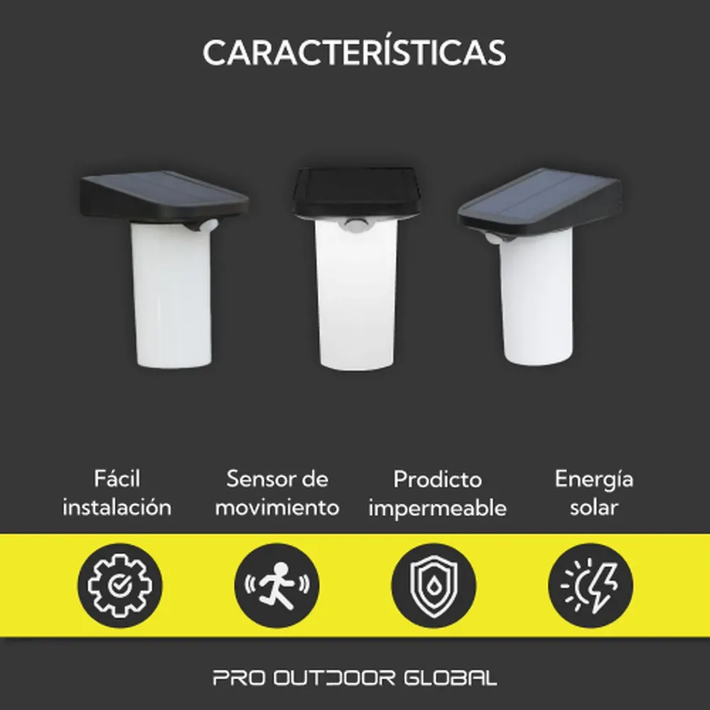 Certificadas CE Pack 6 Unidades Aplique Solar vertical Sin Base Contra Agua Con Sensor De Movimiento