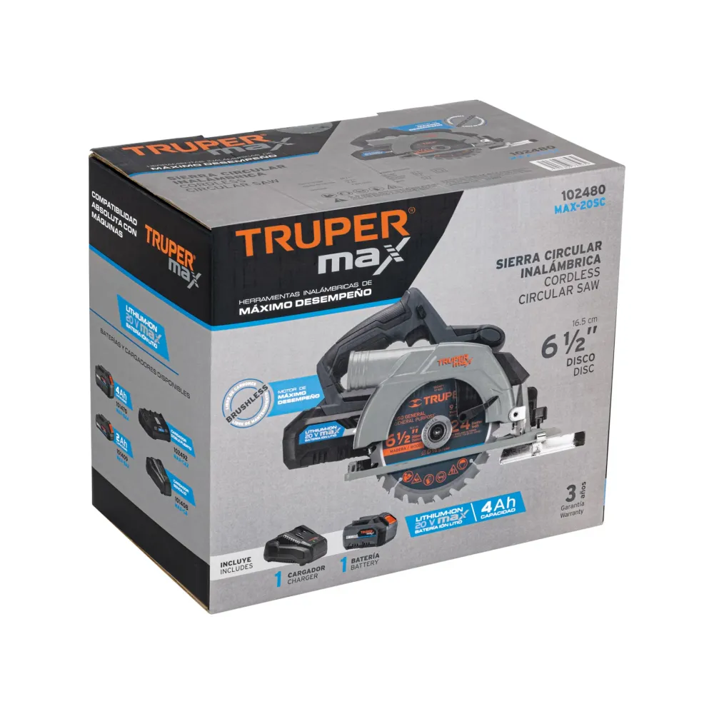 Certificadas CE Sierra circular inalámbrica 6-1/2', 20V, sin carbones