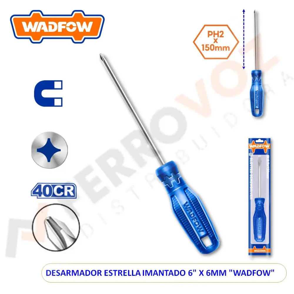 DESARMADOR ESTRELLA IMANTADO 6" X 6 mm. "WADFOW" Resistentes Derrames