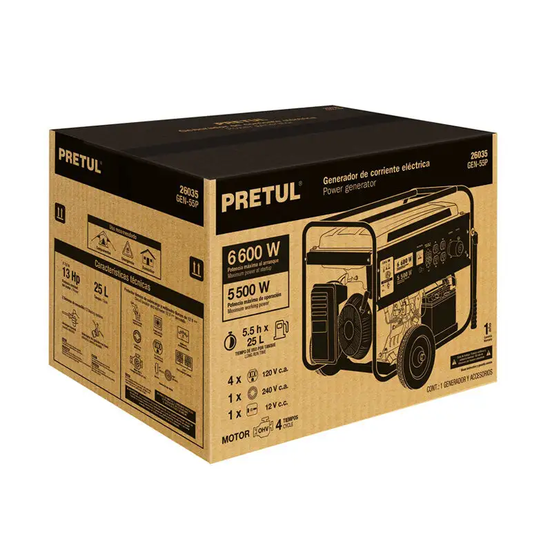 Generador portátil 6.6 Kw motor gasolina, pretul con Cargador Incluido