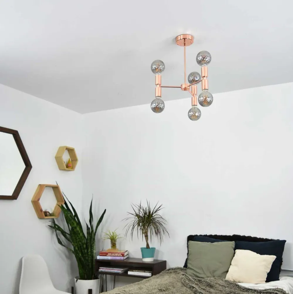 LAMPARA COLGANTE NORDICA DORADO ROSE 6 LUCES ROCIO con Estuche de Almacenamiento