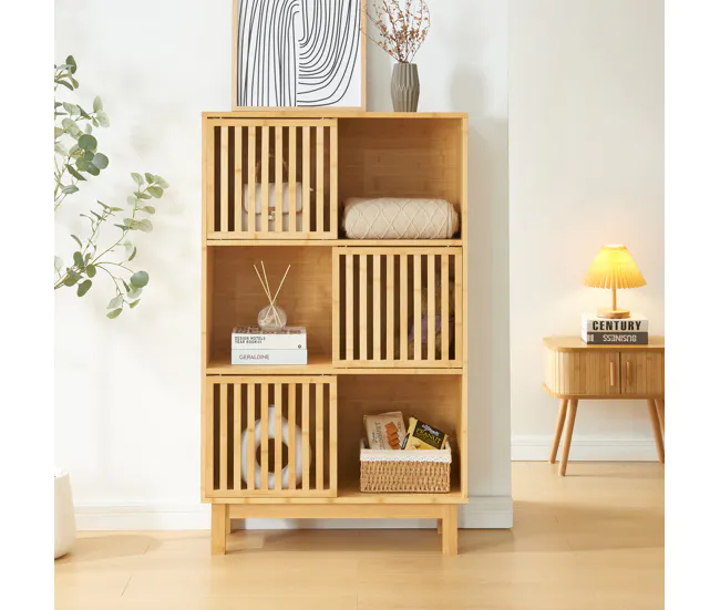 Librerí Ypäjä con 6 compartimentos bambú 126x76x33cm - Sin procesar