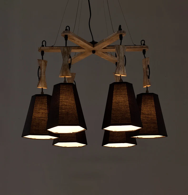 Lámpara de arañ de tela cónica, iluminación colgante clásico para sala de estar con 6 luces, en blanco/negro/lino Lino