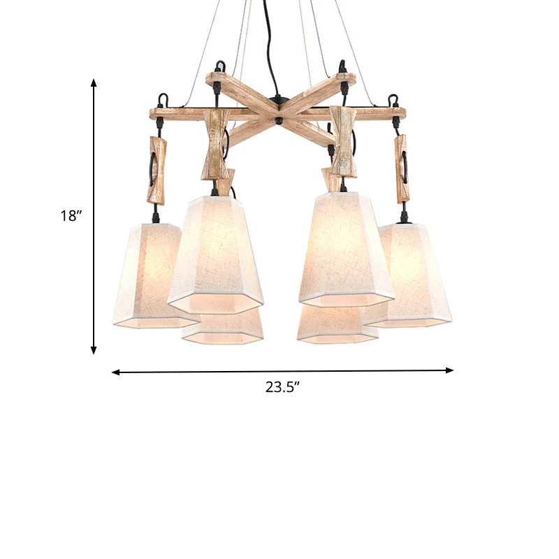 Lámpara de arañ de tela cónica, iluminación colgante clásico para sala de estar con 6 luces, en blanco/negro/lino Lino