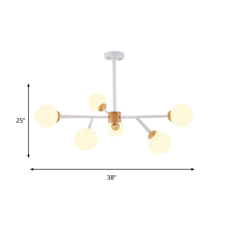 Lámpara colgante con esfera de vidrio lechoso, accesorio de iluminación suspendido contemporáneo de 6/15 cabezas, color bl...