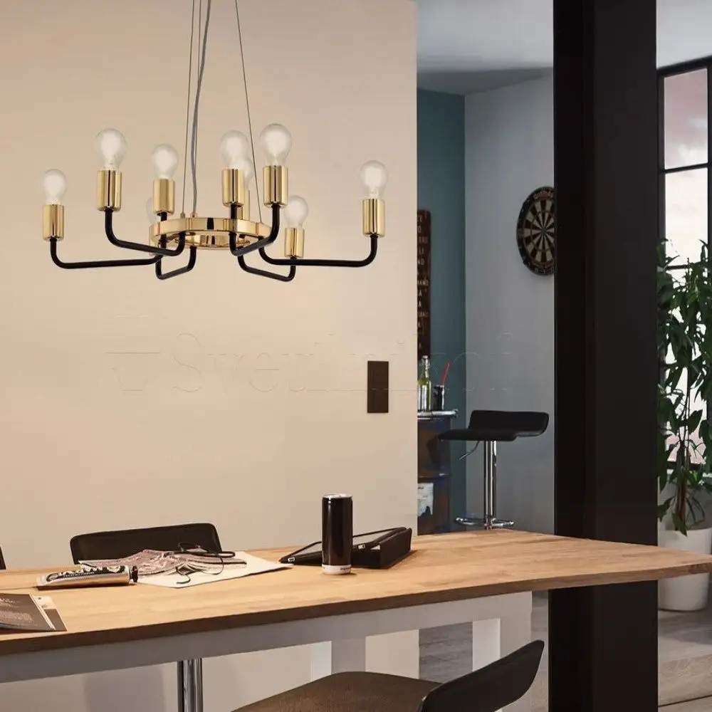 Luminario colg. 60W. 9 Luces acero dorado negro mate e26 s/lamp. 95216 Paltas | Envío Rápido