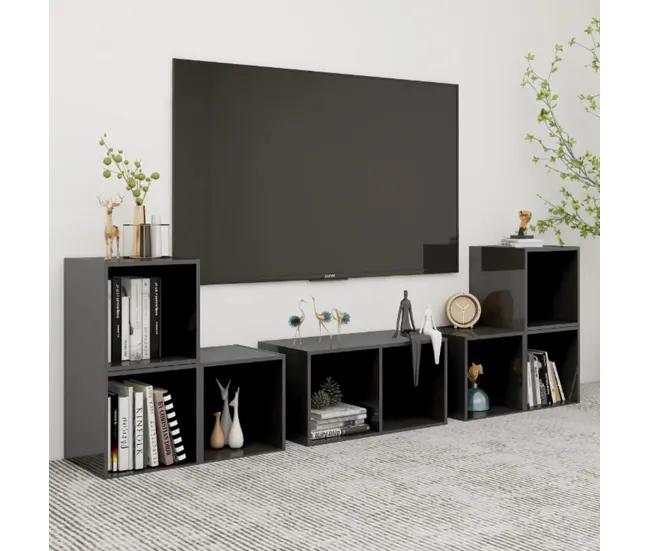 Muebles de salón 6 piezas madera de ingenierí gris brillo con Garantí
