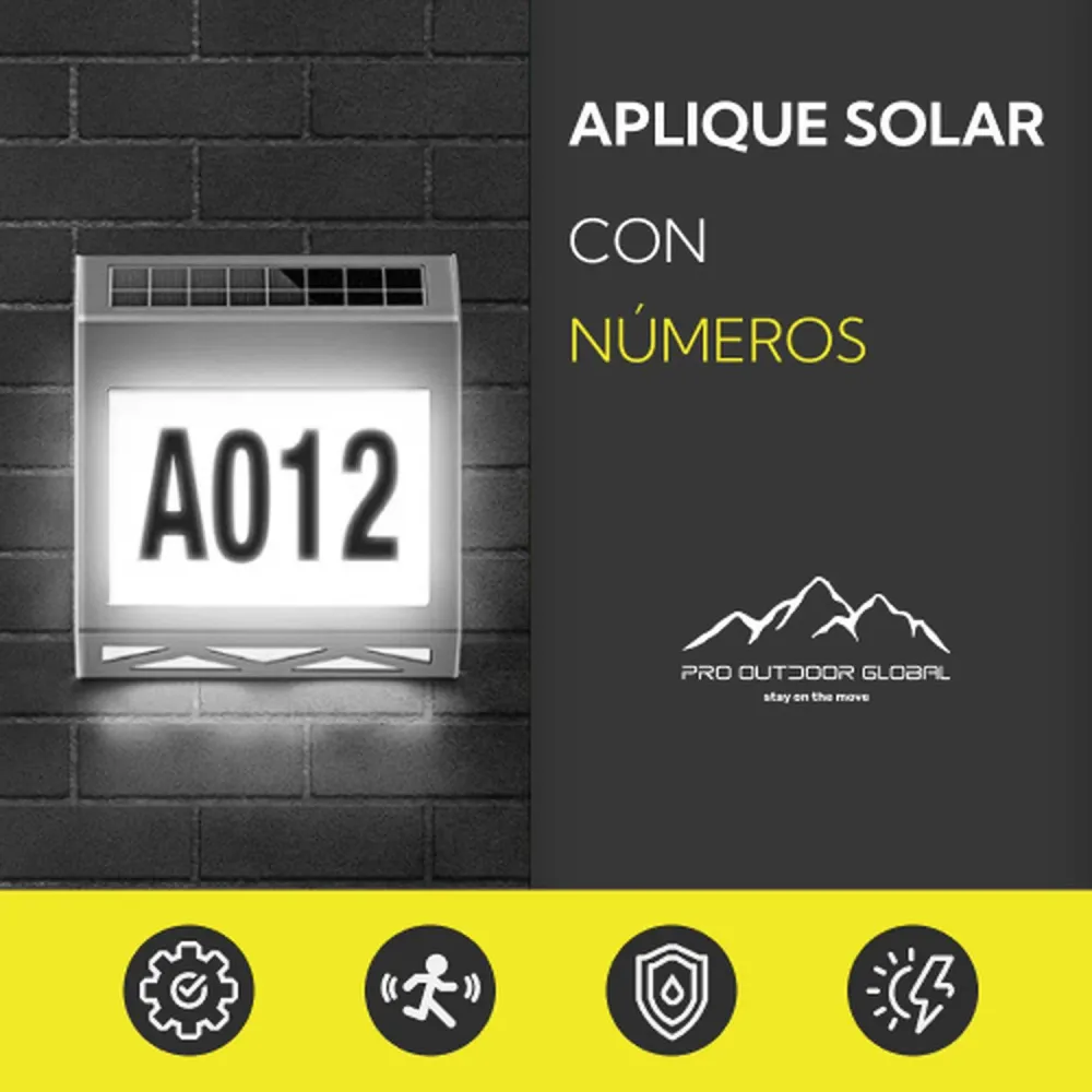 Pack 6 Aplique Solar Contra Agua Con Numeros De Casa con Certificación RoHS