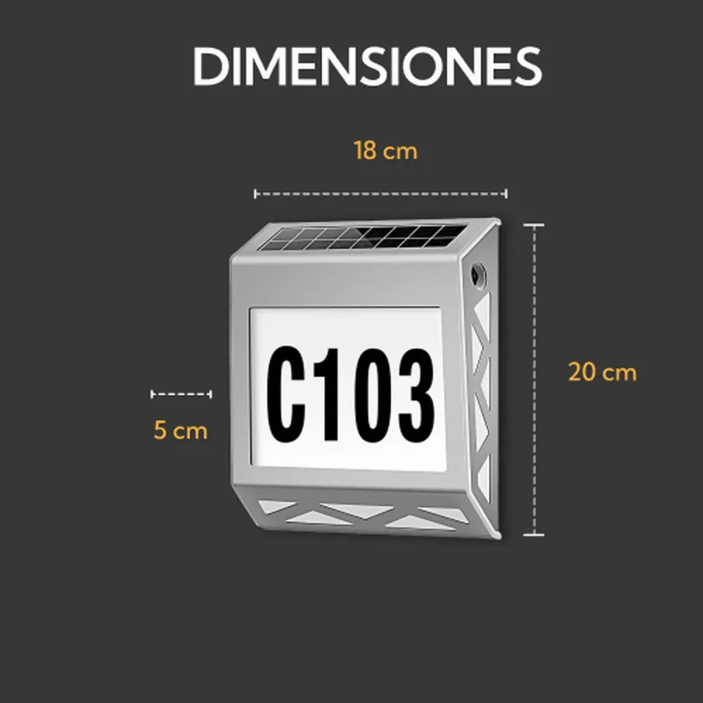Pack 6 Aplique Solar Contra Agua Con Numeros De Casa con Certificación RoHS