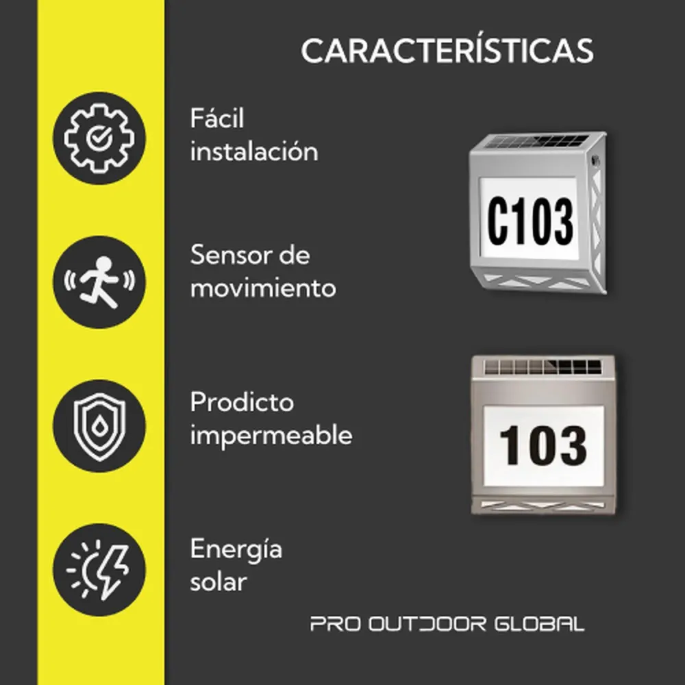 Pack 6 Aplique Solar Contra Agua Con Numeros De Casa con Certificación RoHS