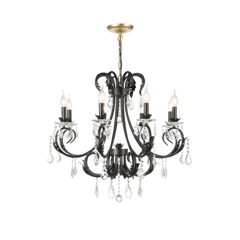 Pack de Pilas Traditionele zwarte kaars plafondhanger 6/8 lichts metalen kroonluchterlamp met kristallen druppels