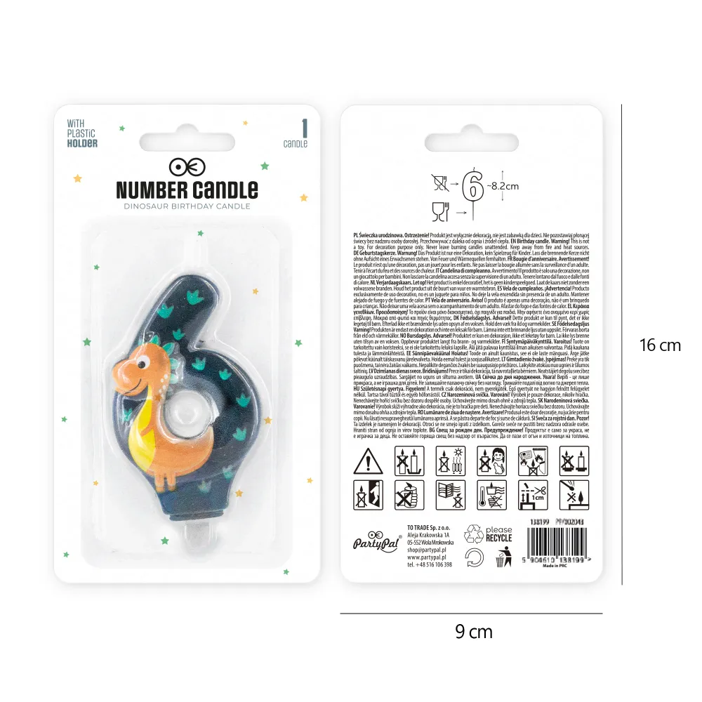 Pack de Pilas Vela tarta dinosaurios número 6