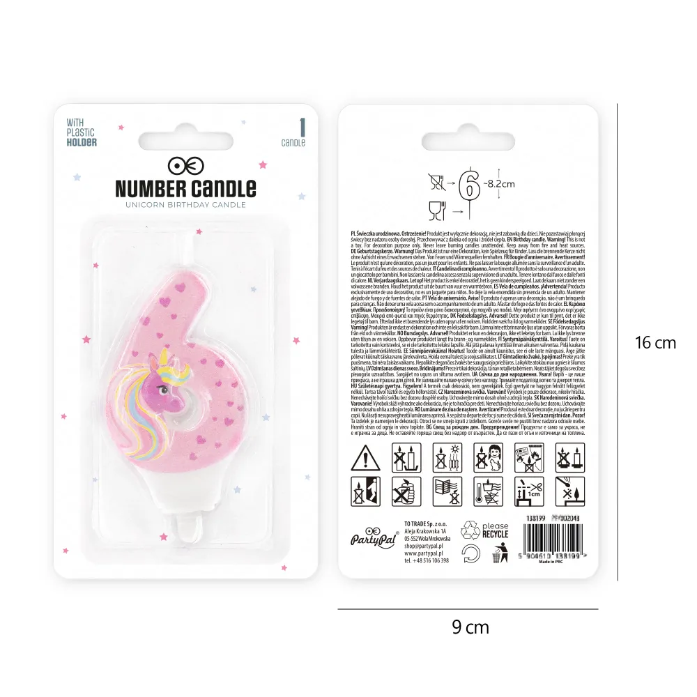 Pack de Pilas Vela tarta unicornio número 6