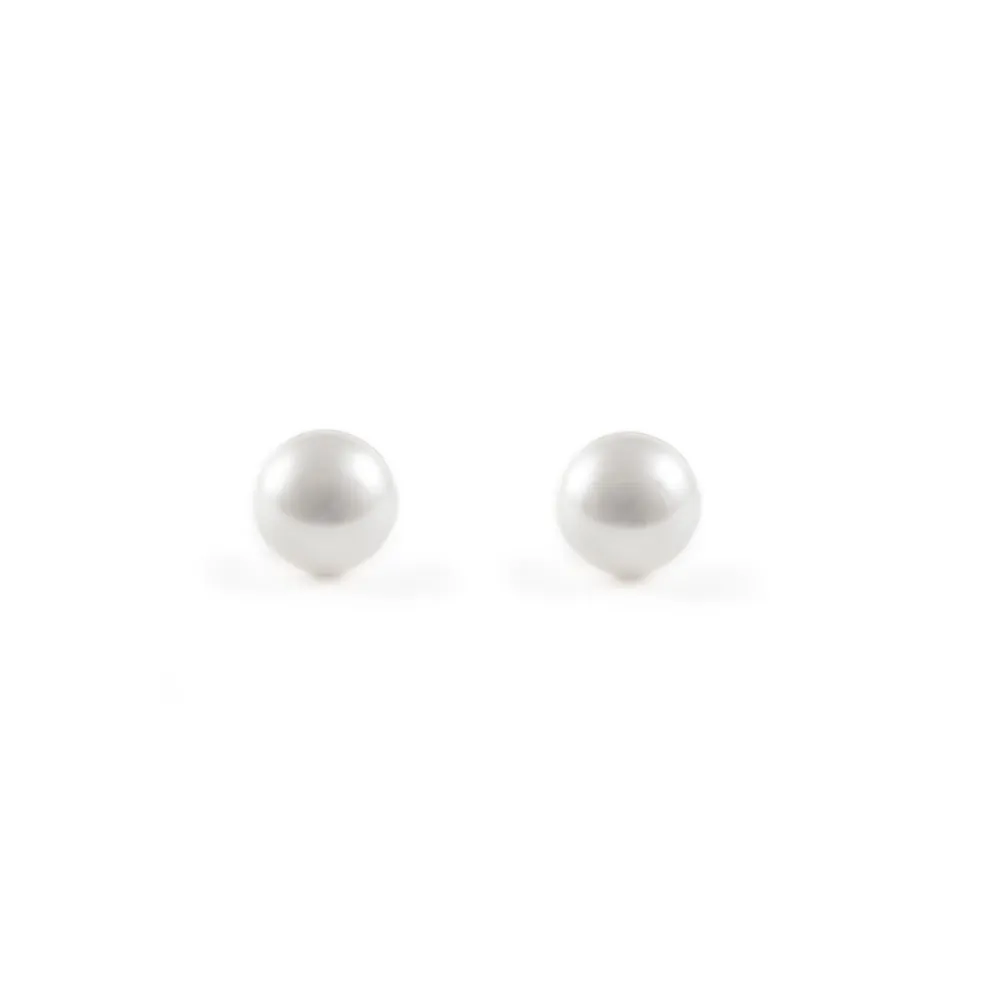 Pendientes Plata de Ley Perla Redonda 6 mm Brillo con Cargador Incluido