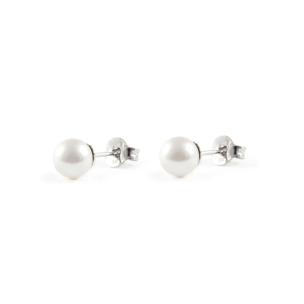 Pendientes Plata de Ley Perla Redonda 6 mm Brillo con Cargador Incluido