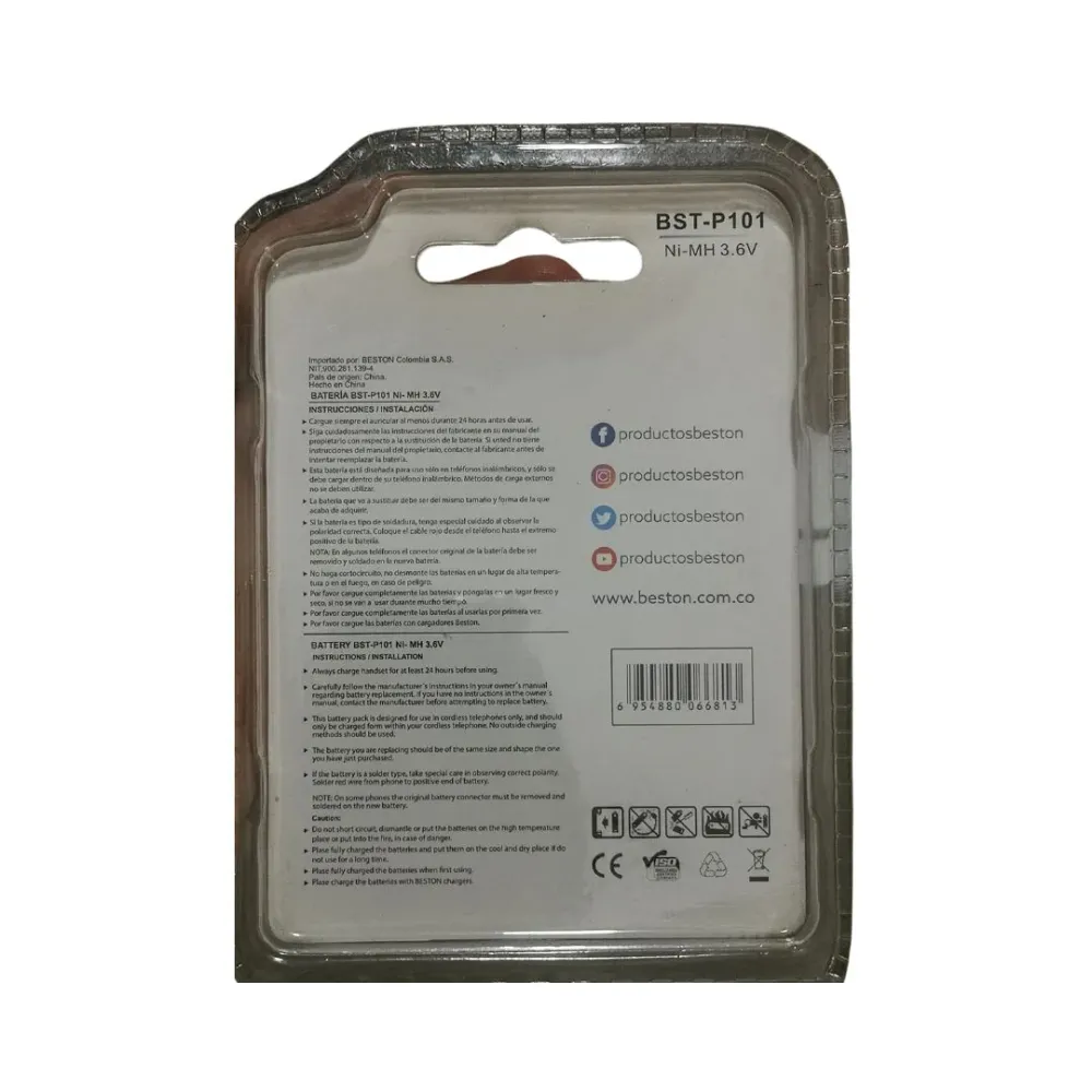 PILA TELEFONICA BST - P 101 650 MAH 3.6V Resistentes Derrames