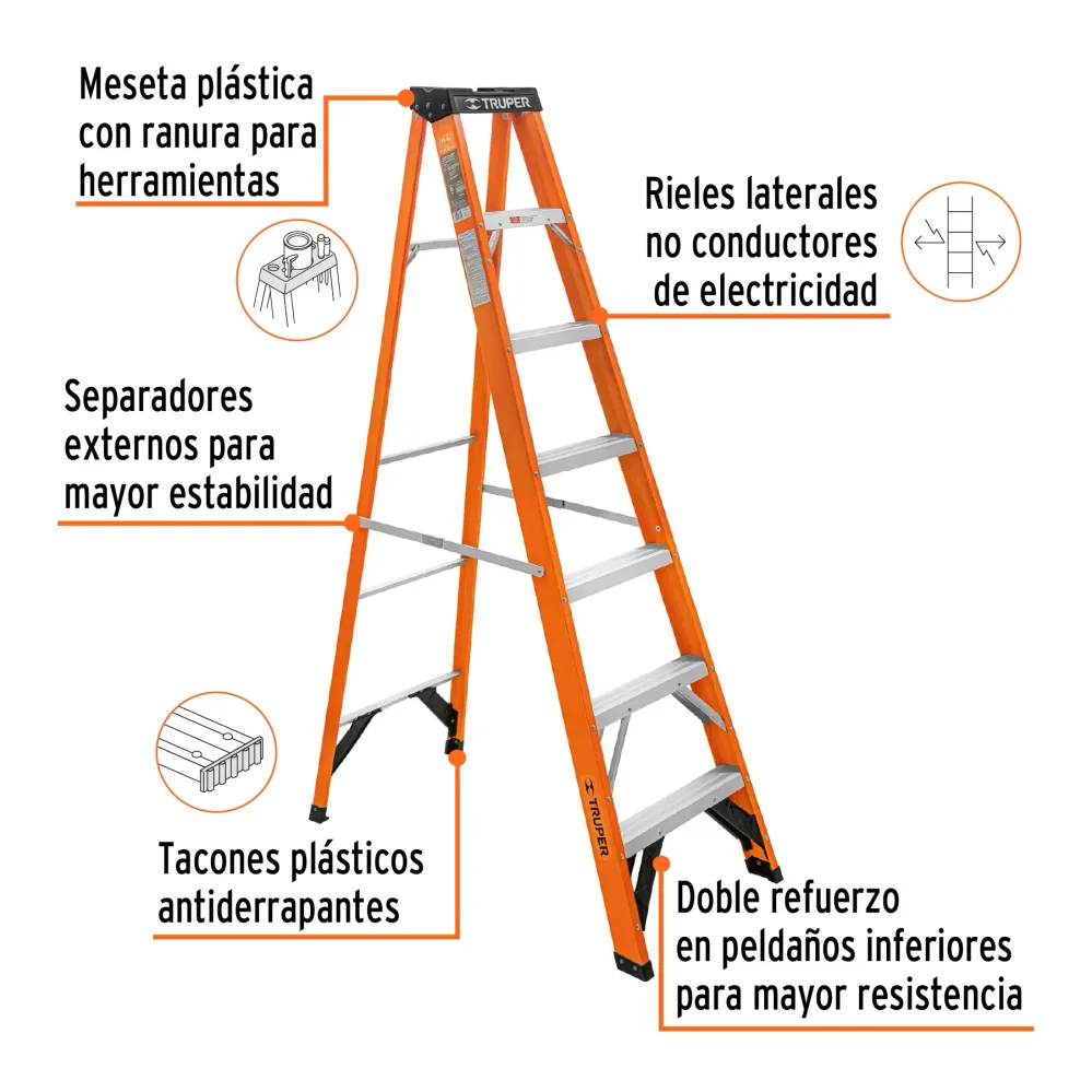 Pilas de Baterí ESCALERA TIPO TIJERA FIBRA DE VIDRIO 6 PELDAÑOS