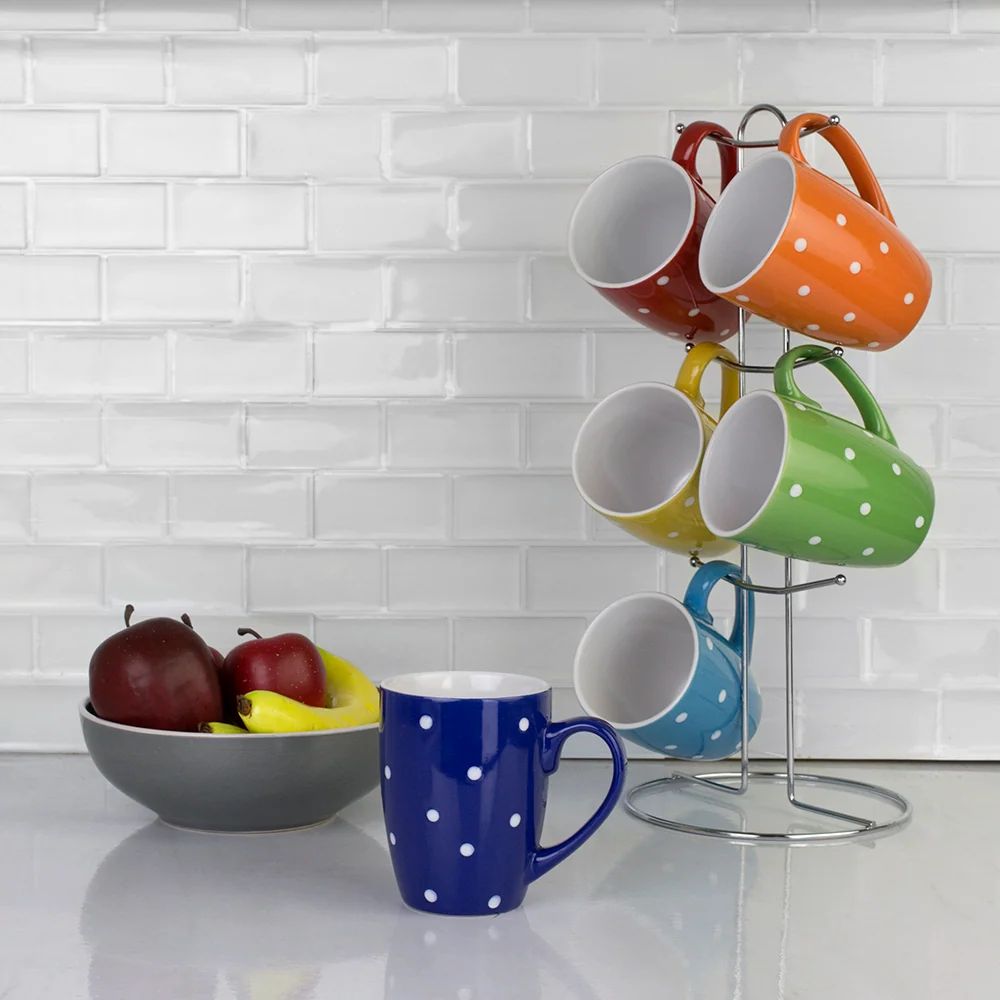 Pilas de Litio Home Basics Soporte para tazas de 6 piezas con estampado de lunares
