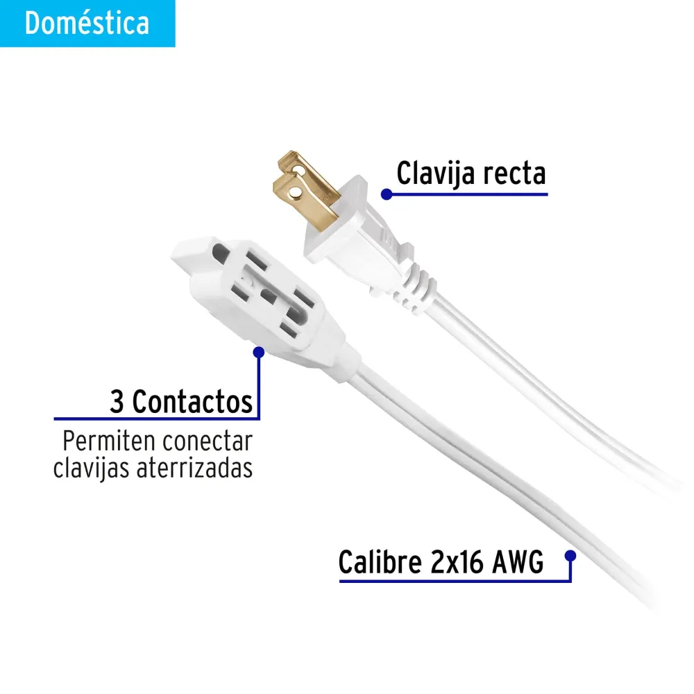 Pilas de Reloj Extensión eléctrica doméstica 6 m blanca con clavija recta