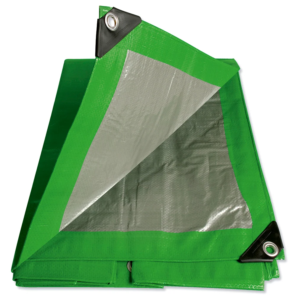 Pilas de Reloj Lona de polietileno color verde con fondo plata, 6.09 x 6.09 m Foy