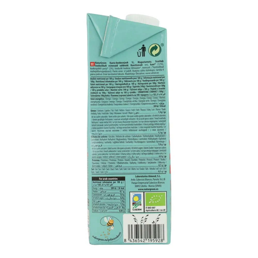 Pilas de Reloj Pack 6 uds Bebida de Avena y Coco Bio NaturGreen 1 L
