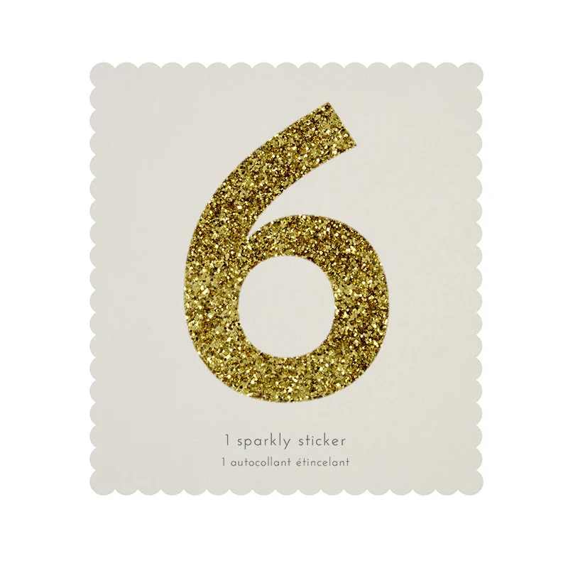 Pilas de Reloj Sticker glitter oro número 6