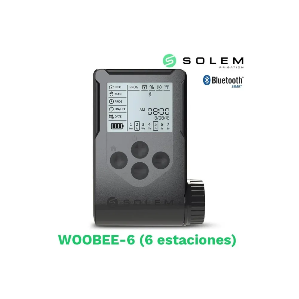 Programador Solem Woobee 6 Estaciones (baterí/pantalla/bluetooth) - Control Práctico De Riego con Estuche de Almacenamiento
