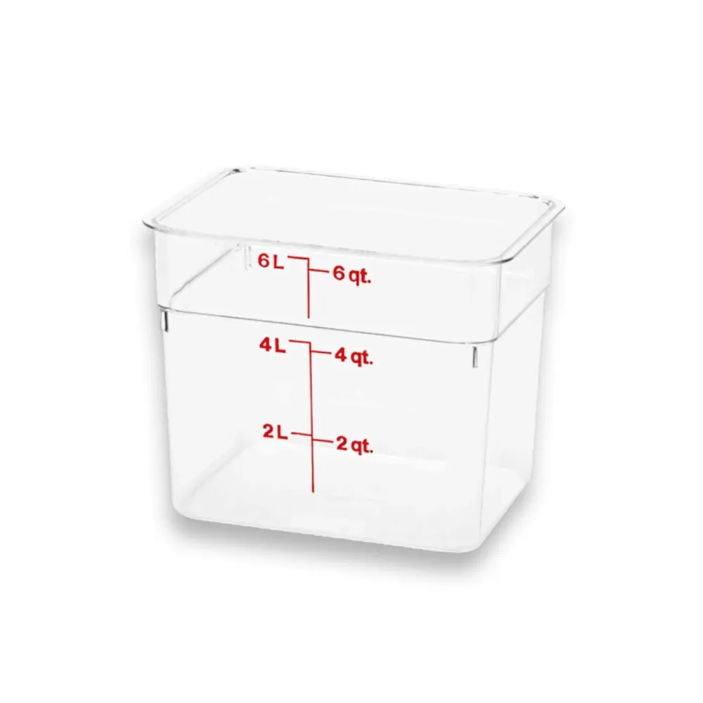 Recargables Premium Recipiente de policarboanto graduado cuadrado, 6 qt, 24 pzas