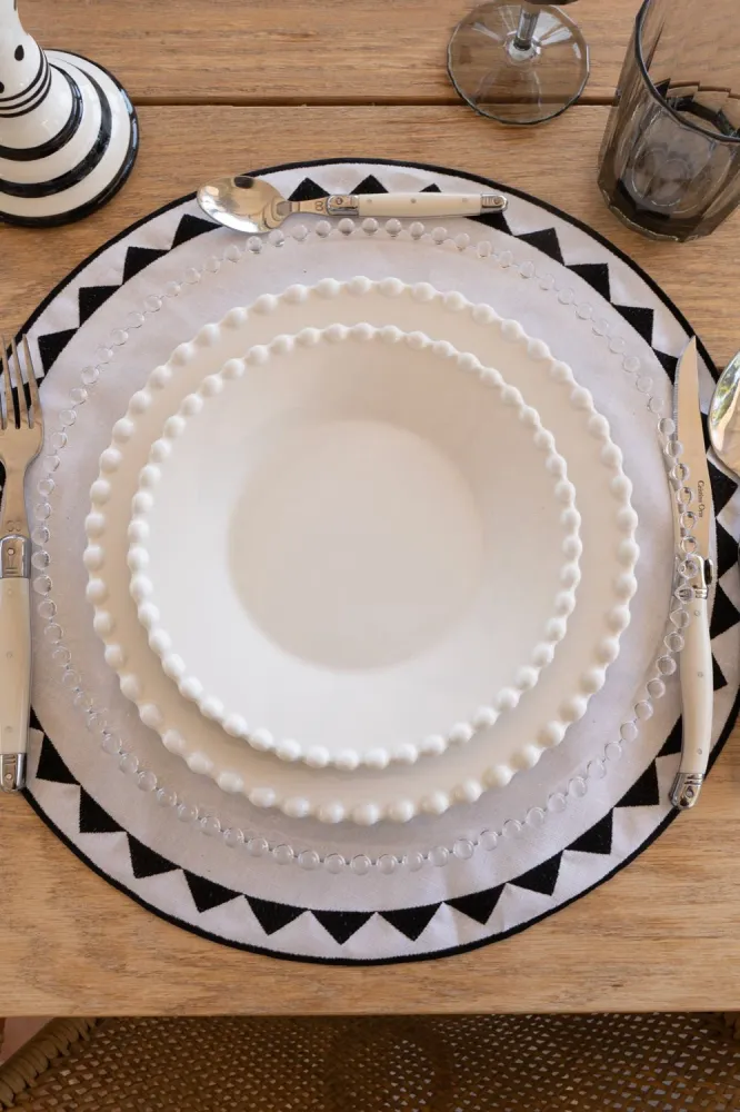 Service en Porcelaine Blanche « Motif Petites Perles » pour 6 Personnes para Mandos Distancia