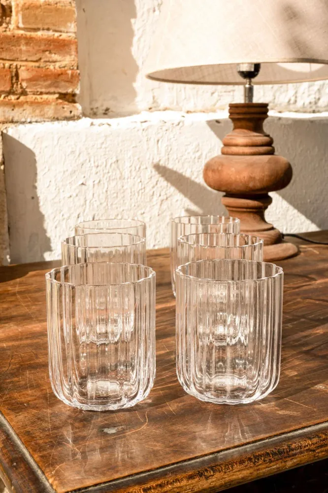 Set di 6 Bicchieri Vetro con Piccole Onde