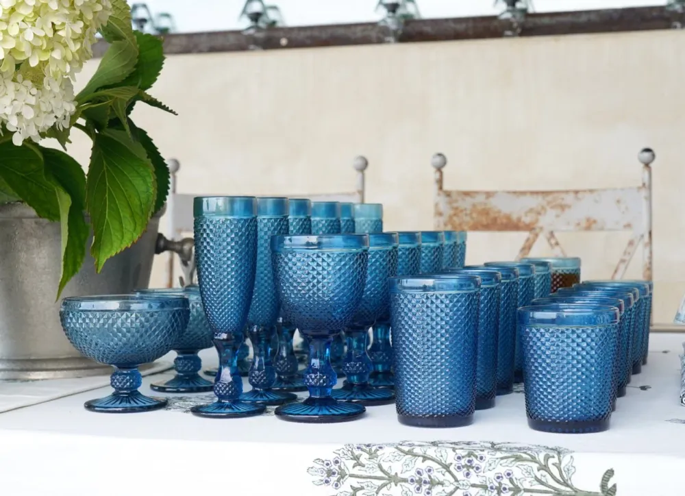 Set Completo Cristalerí Azul Opaco Picos 6 Pers