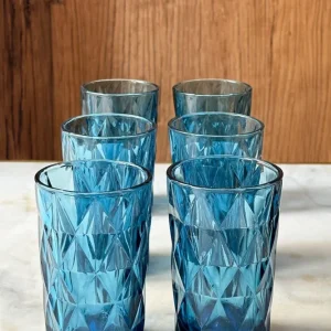 Set 6 Vasos Altos Azules Diseño Rombos con Estuche de Almacenamiento