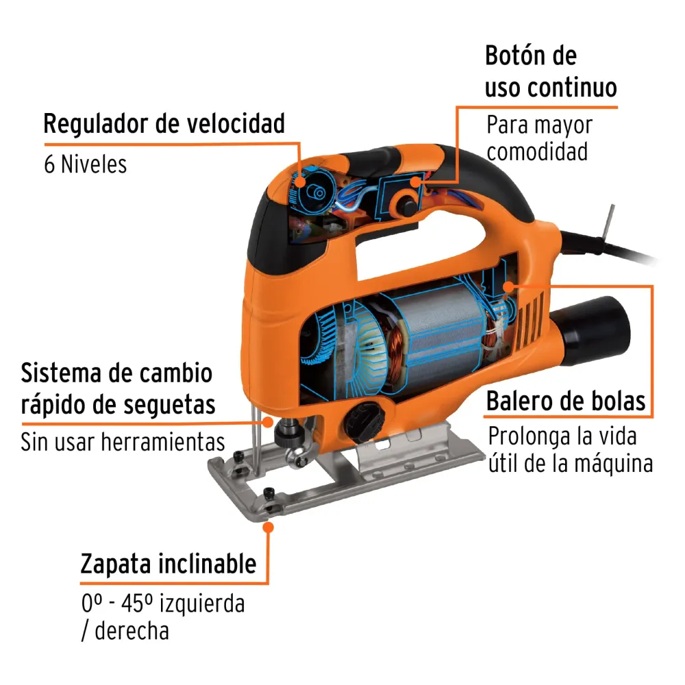 Sierra caladora, profesional, 650 W con Cargador Incluido