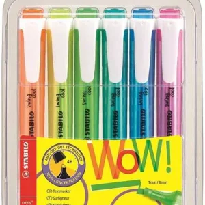 Stabilo Swing Fresco Pack de 6 Marcadores Fluorescentes - Cuerpo Plano - Punta Biselada - Trazo entre