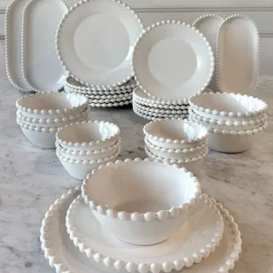 Vajilla Completa Porcelana Blanca Diseño Bolitas 6 Personas con Certificación RoHS