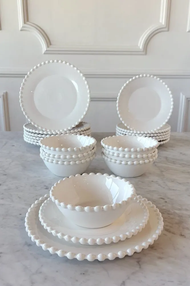Vajilla Porcelana Blanca Diseño Bolitas 6 Personas | Recargables 1000 Veces |