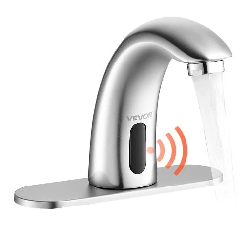 9/16" Touchless Motion Sensor Bathroom Faucet, Battery-Operated Cover Plate, Adjustable Temp, Con textura Nickel