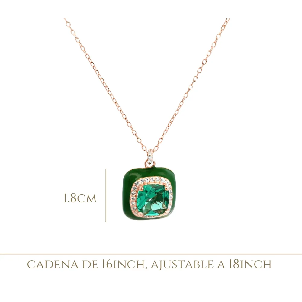 925RG BIG SQUARE ESMERALDA CZ ENAMEL GREEN NECKLACE